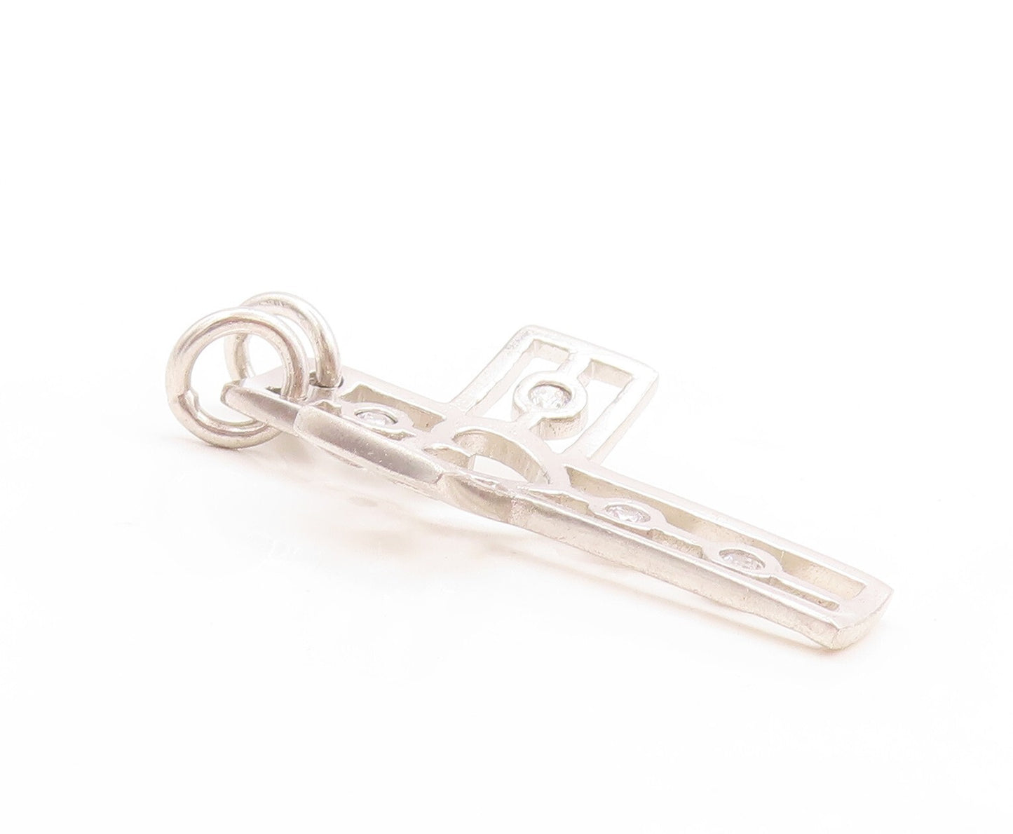 925 Sterling Silver Vintage Pendant CZ Inlay Heat Cutout Cross  PT23808