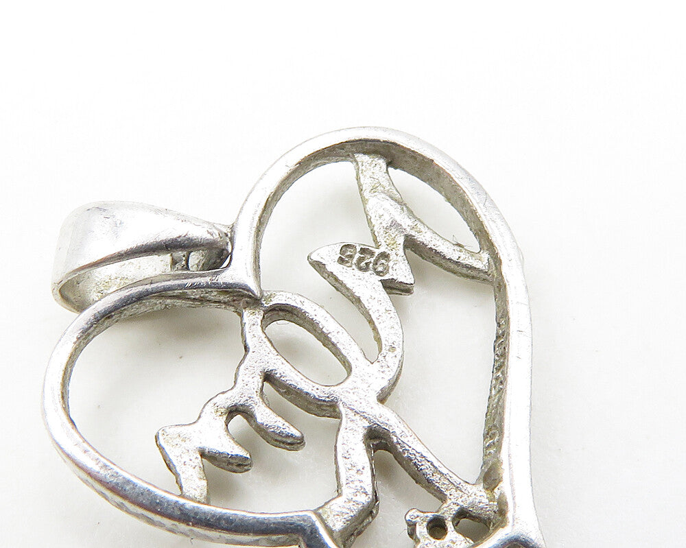 925 Sterling Silver  Vintage Shiny Open Mom Love Heart Drop Pendant  PT14481