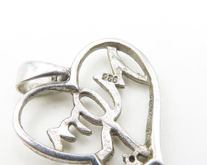 925 Sterling Silver  Vintage Shiny Open Mom Love Heart Drop Pendant  PT14481