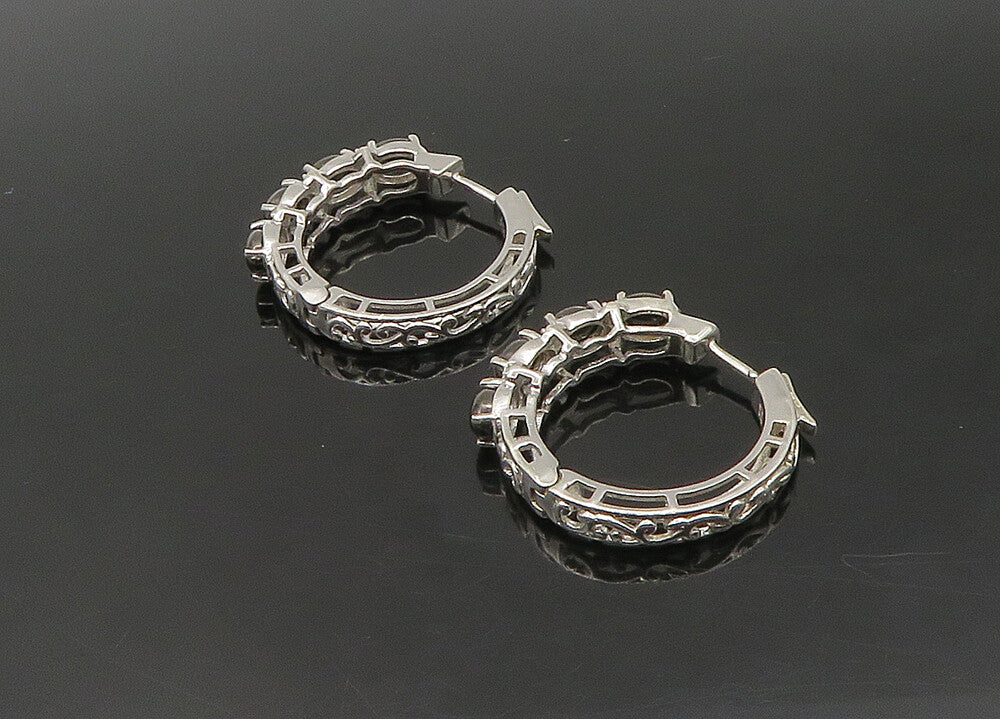925 Sterling Silver   Vintage Prong Set Hematite Shiny Hoop Earrings  EG11303