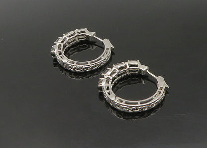 925 Sterling Silver   Vintage Prong Set Hematite Shiny Hoop Earrings  EG11303