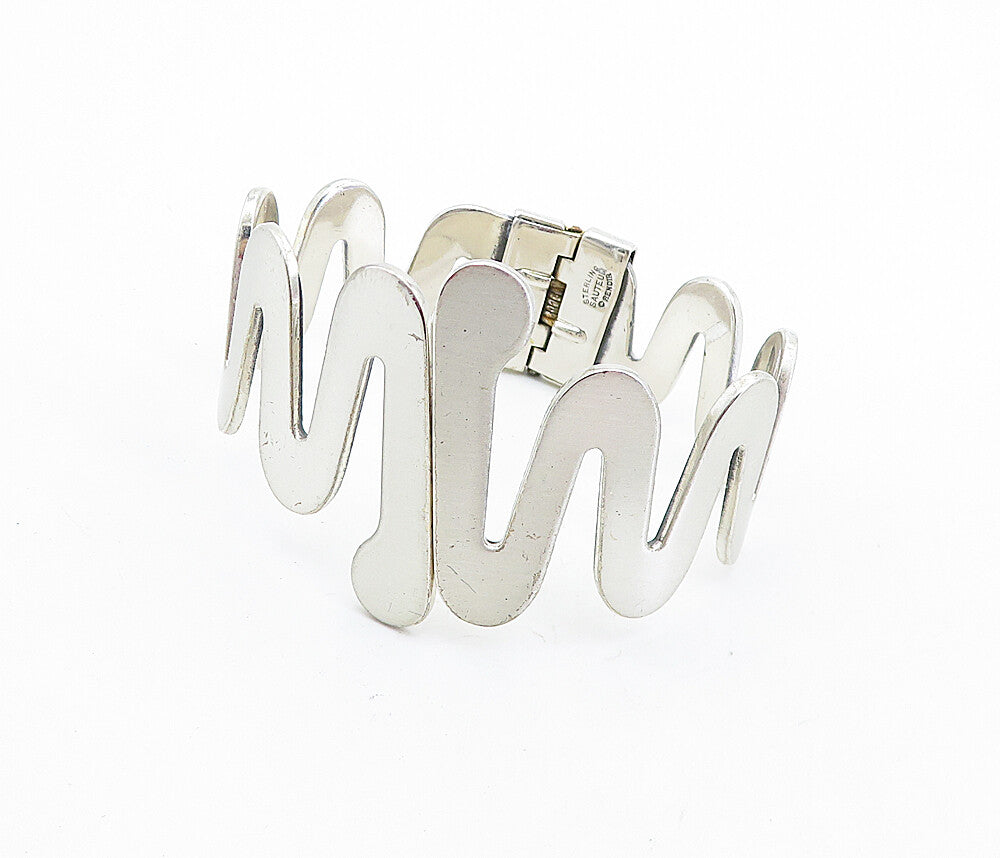 SAUTER RENOIR 925 Sterling Silver  Vintage Wavy Matte Bangle Bracelet  BT2785