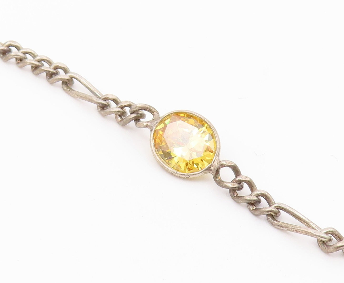 925 Silver  Vintage Inlaid White & Yellow Cubic Zirconia Chain Necklace NE4002