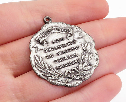 925 Sterling Silver  Vintage Writing Proficiency Floral Leaf Pendant  PT3617
