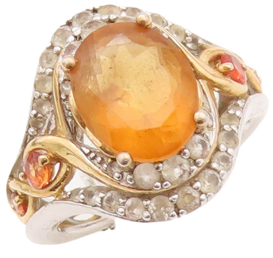 925 Sterling Silver Vintage Ring Oval Citrine Multi Color Topaz  Sz 5  RG28961