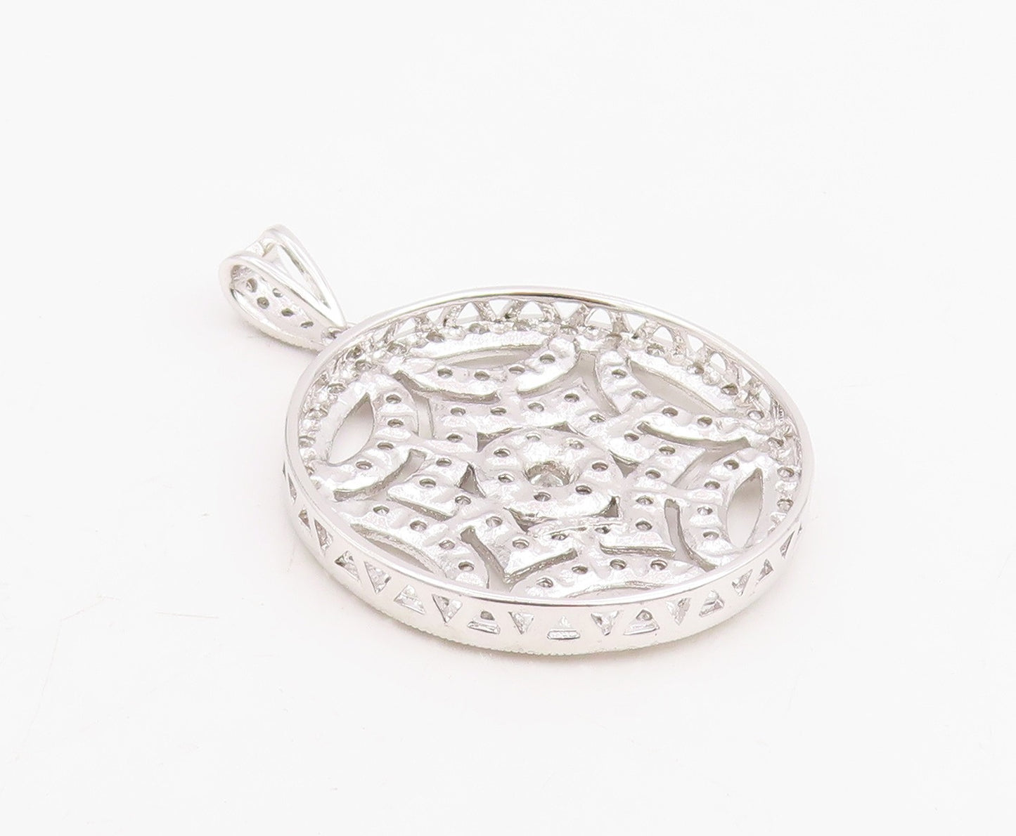925 Sterling Silver Vintage Pendant CZ Openwork Geometric Medallion  PT25874