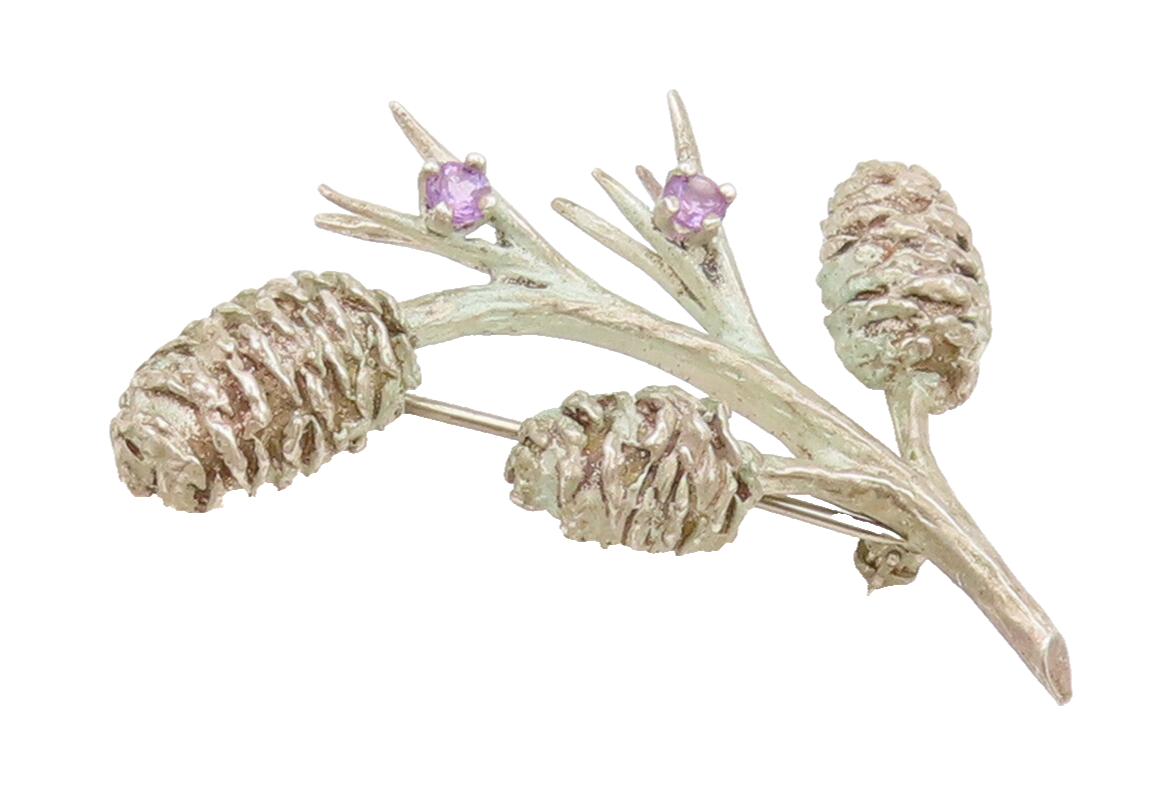 NYBG 925 Sterling Silver Vintage Purple Topaz Pine Cone Brooch Pin  BP10465