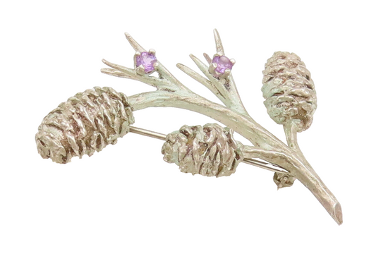 NYBG 925 Sterling Silver Vintage Purple Topaz Pine Cone Brooch Pin  BP10465