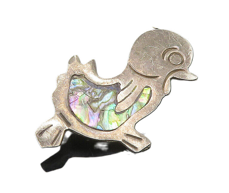 MEXICO 925 Sterling Silver  Vintage Inlaid Abalone Baby Bird Brooch Pin BP7236