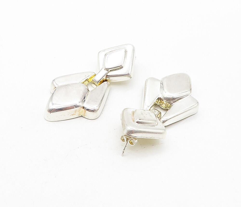 925 Sterling Silver  Vintage Shiny Diamond Shape Hinge Drop Earrings  EG3937