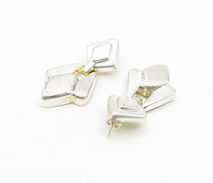 925 Sterling Silver  Vintage Shiny Diamond Shape Hinge Drop Earrings  EG3937