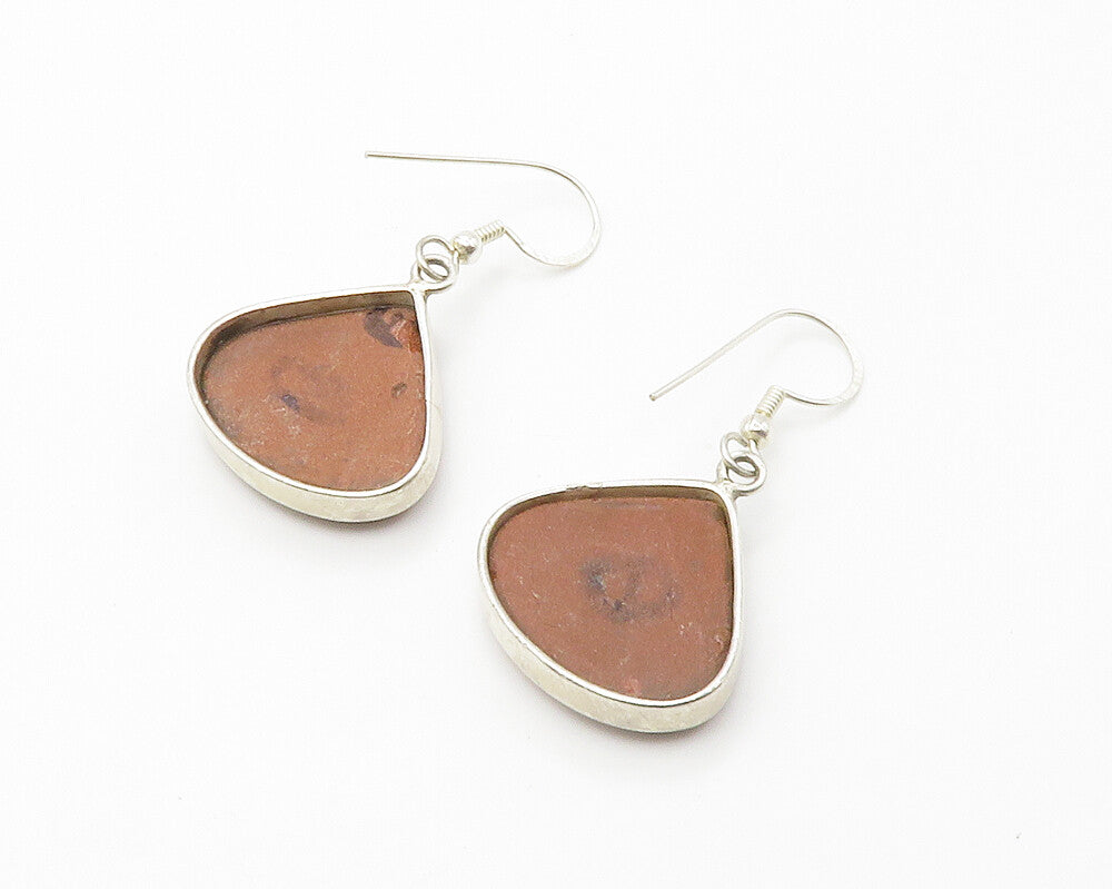 925 Sterling Silver  Vintage Goldstone Shiny Tear Drop Dangle Earrings  EG7406
