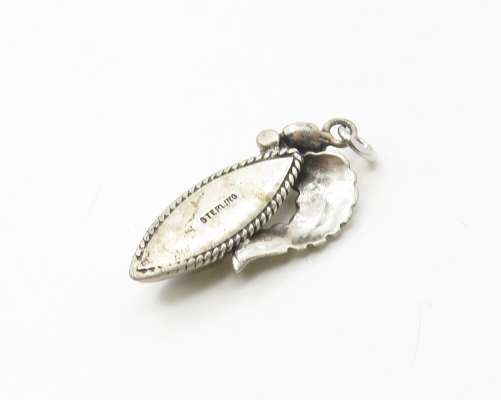 925 Sterling Silver  Vintage Abalone Shell Floral Leaf Motif Pendant  PT13537