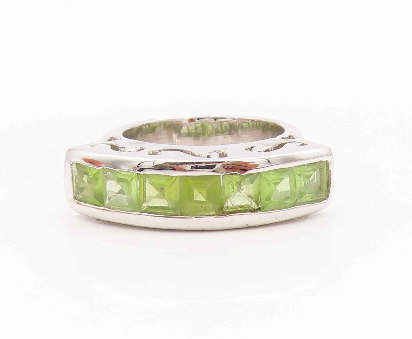 925 Sterling Silver Vintage Ring Square Cut Peridot Band  Sz 8  RG32523
