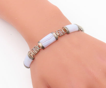 925 Sterling Silver Vintage Bracelet Chinese Purple Gemstone Linked  BT10803