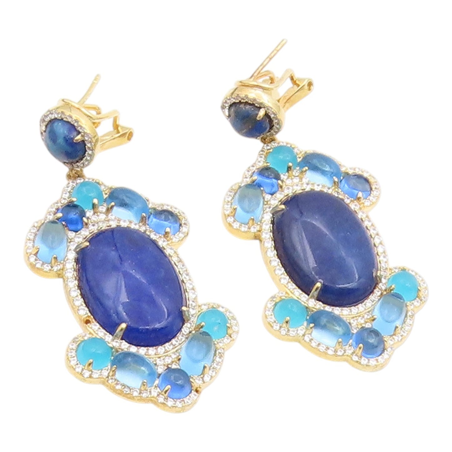 925 Sterling Silver Vintage Earrings Gold Plated Multi Gemstone Drop  EG14245