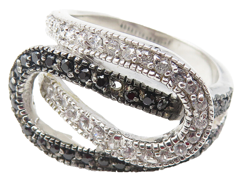 925 Sterling Silver  Shiny Topaz & Black Hematite Band Ring Sz 6  RG12038