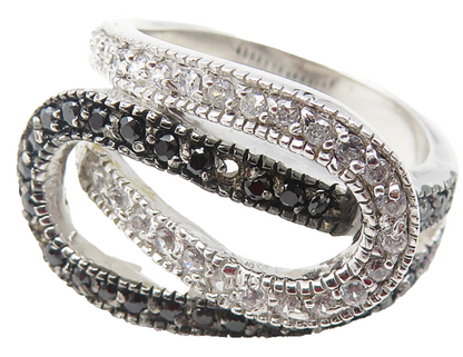925 Sterling Silver  Shiny Topaz & Black Hematite Band Ring Sz 6  RG12038