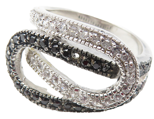 925 Sterling Silver  Shiny Topaz & Black Hematite Band Ring Sz 6  RG12038