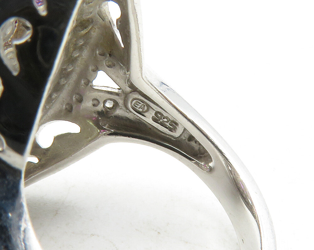 925 Silver Pearls Genuine Diamonds & Multi Stone Cocktail Ring Sz 6 RG13217