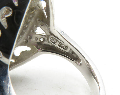 925 Silver Pearls Genuine Diamonds & Multi Stone Cocktail Ring Sz 6 RG13217