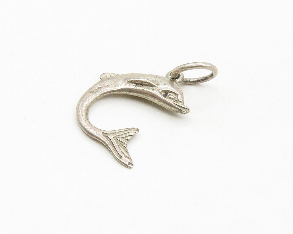 925 Sterling Silver  Vintage Dark Tone Leaping Dolphin Motif Pendant  PT14250