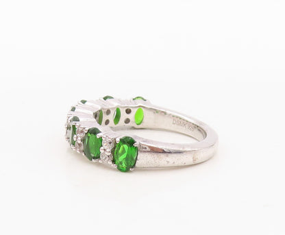 925 Sterling Silver Vintage Ring Oval Cut Green & White CZ Band Sz 7 RG30000