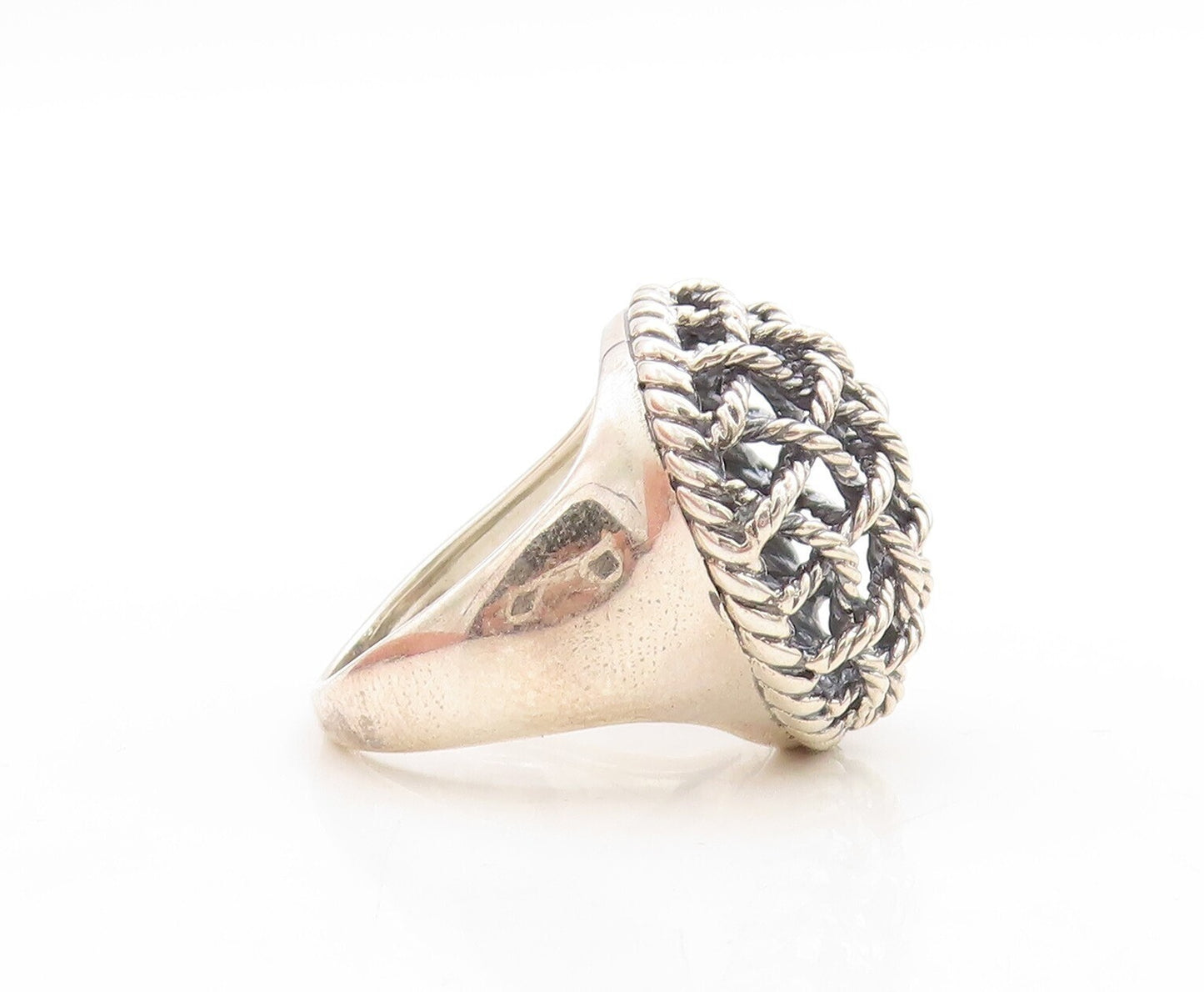 925 Sterling Silver Vintage Ring Round Twisted Rope Woven Net  Sz 9  RG31404
