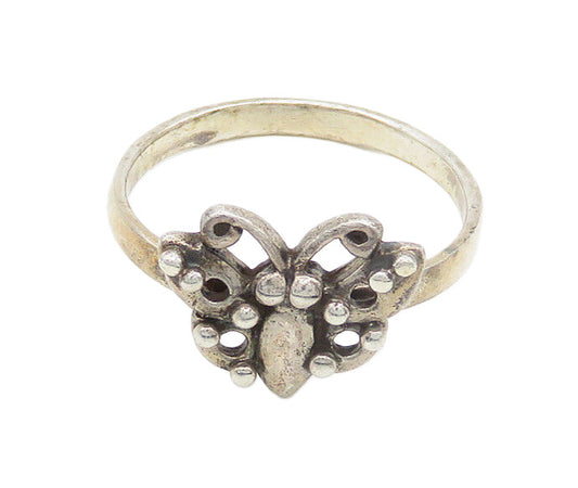 925 Sterling Silver  Vintage Shiny Butterfly Motif Band Ring Sz 8  RG19356