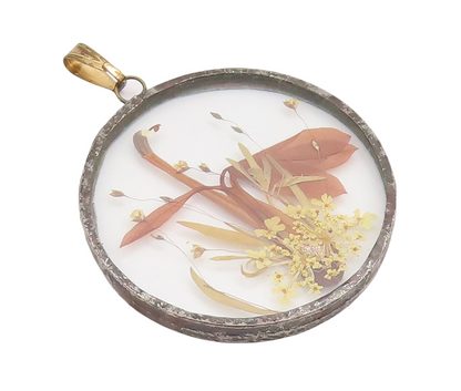 925 Sterling Silver Vintage Pendant Designer Dried Pressed Flowers  PT23335