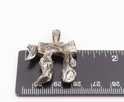 925 Sterling Silver Vintage Pendant Textured Hebrew Chai Symbol Charm  PT25957