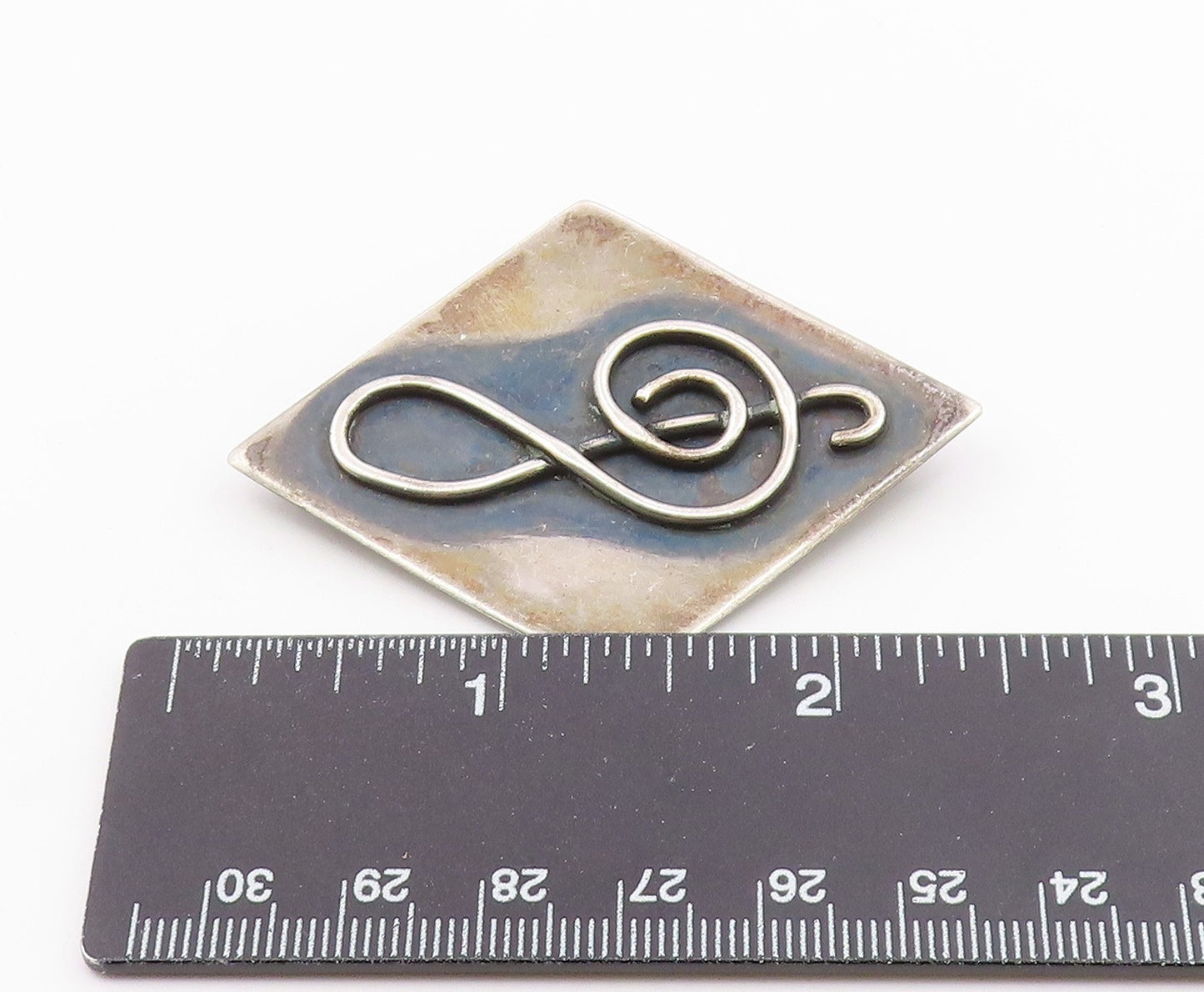 925 Sterling Silver  Vintage Diamond Shape Treble Clef Brooch Pin  BP7879