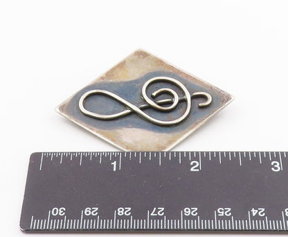 925 Sterling Silver  Vintage Diamond Shape Treble Clef Brooch Pin  BP7879