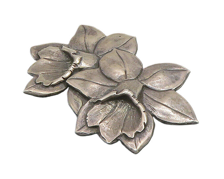 MANFREDI 925 Sterling Silver Vintage Dark Tone Flowers Motif Brooch Pin BP9064