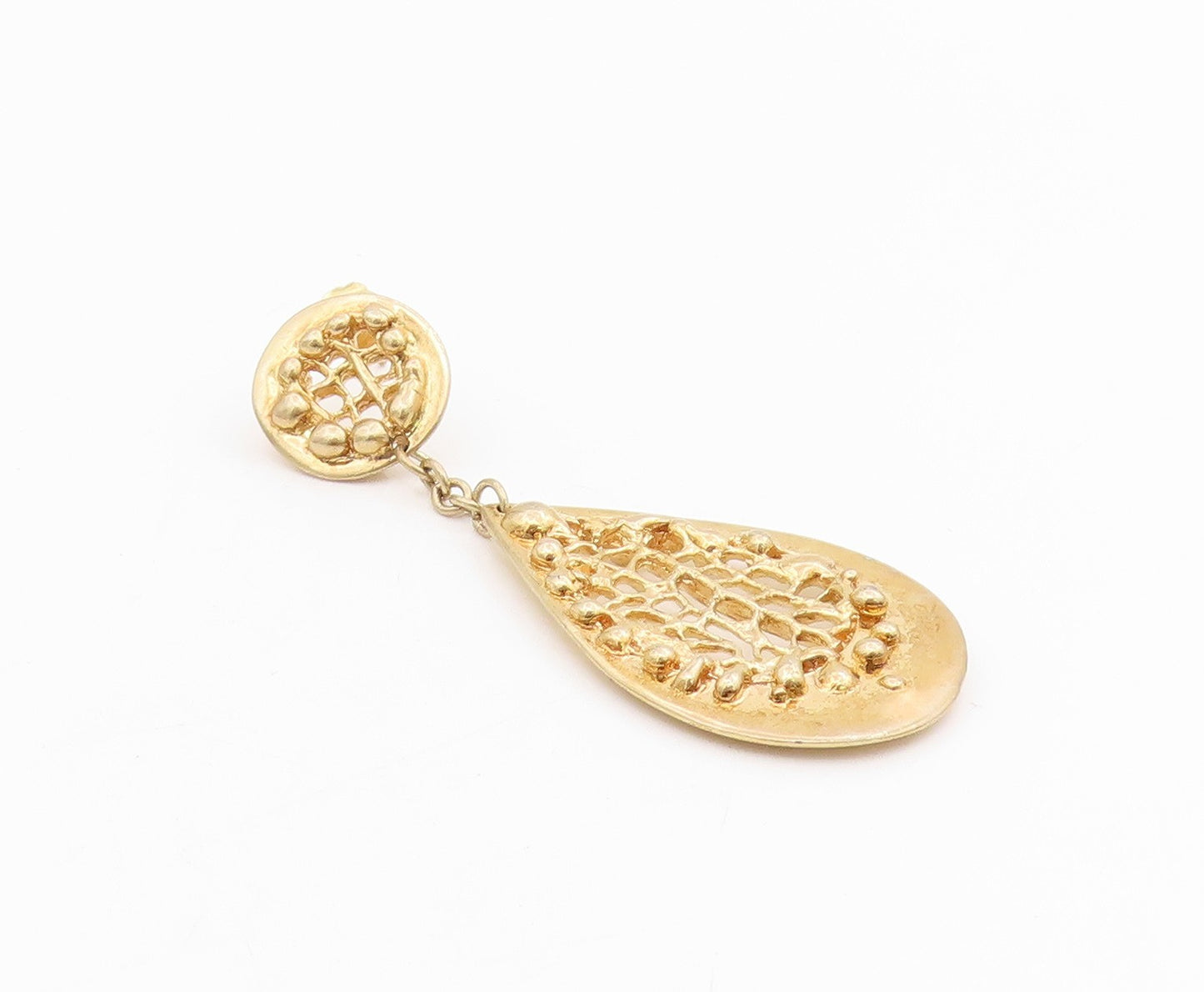 925 Sterling Silver Vintage Earrings Gold Plated Cutout Teardrop Dangle  EG13924