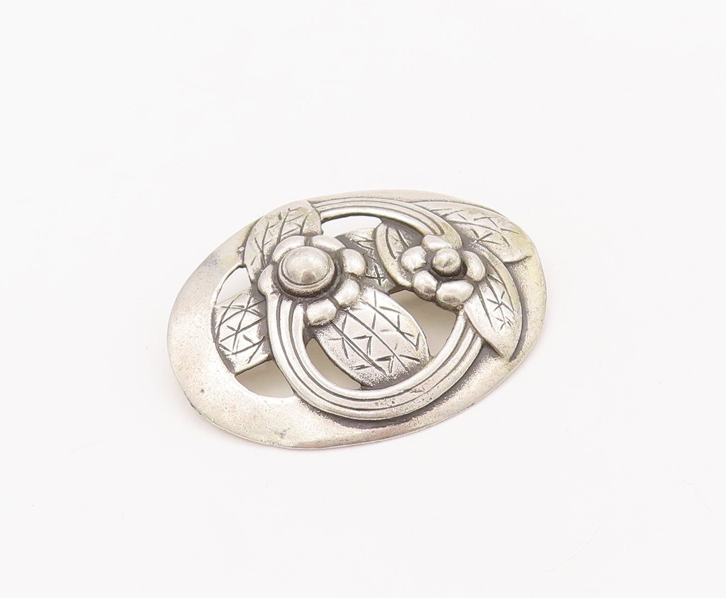 925 Sterling Silver Vintage Brooch Pin Antique Solid Floral Cutout  BP10978