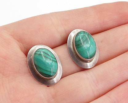 NAVAJO 925 Sterling Silver  Vintage Cabochon Malachite Drop Earrings  EG2184