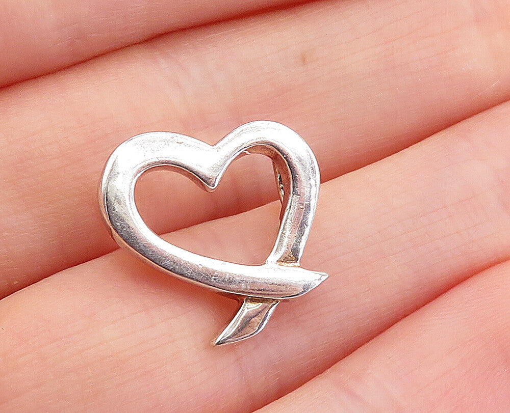 925 Sterling Silver  Vintage Shiny Petite Open Love Heart Slide Pendant PT3644
