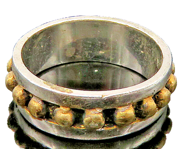 925 Sterling Silver  Vintage Two Tone Spiked Design Band Ring Sz 7  RG22500