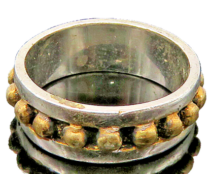 925 Sterling Silver  Vintage Two Tone Spiked Design Band Ring Sz 7  RG22500