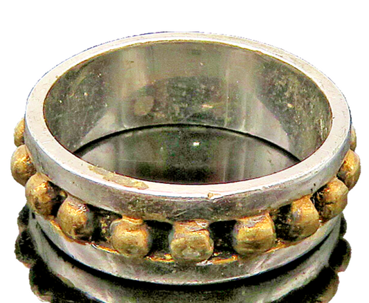 925 Sterling Silver  Vintage Two Tone Spiked Design Band Ring Sz 7  RG22500