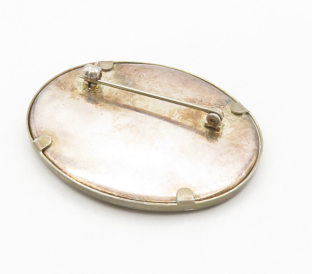 925 Sterling Silver  Vintage Floral Motif Lace Cloth Oval Brooch Pin  BP5880