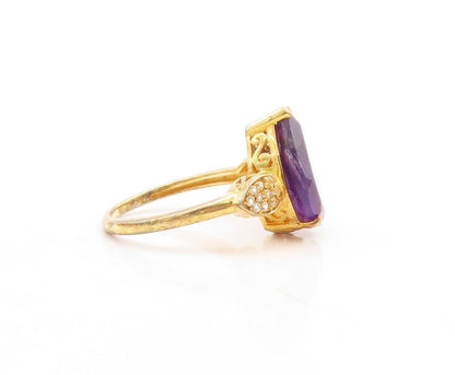 925 Sterling Silver Vintage Ring Gold Plated Drop Amethyst & Topaz Sz 8  RG30095