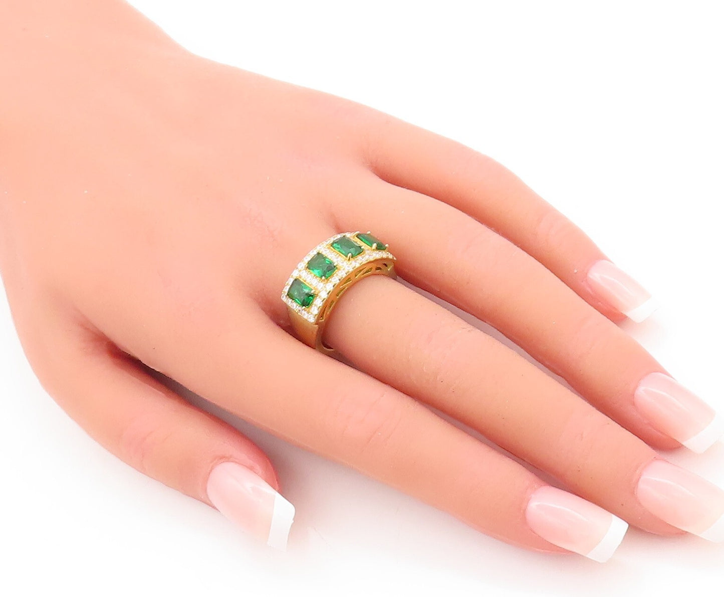 925 Sterling Silver Vintage Ring Gold Plated Green & White CZ  Sz 7  RG29627