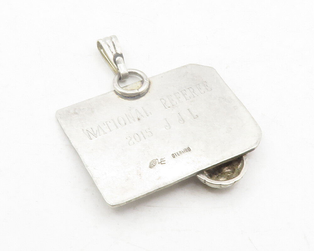 925 Sterling Silver  Vintage Etched Soccer Ball & Goal Sports Pendant  PT9639