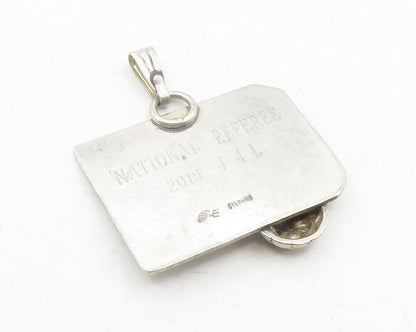 925 Sterling Silver  Vintage Etched Soccer Ball & Goal Sports Pendant  PT9639