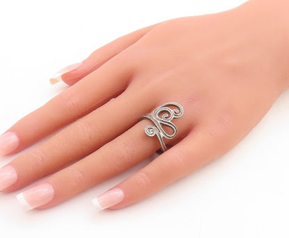 925 Sterling Silver Vintage Ring Dark Tone Swirly Design Cutout  Sz 9  RG31194