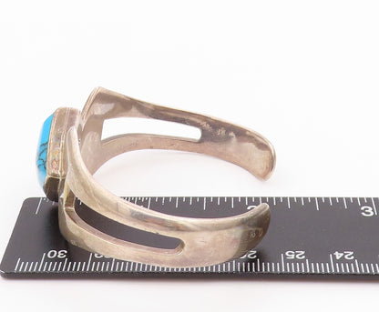 925 Sterling Silver Vintage Bracelet MEXICO Designer Square Turquoise BT11325