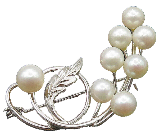 925 Sterling Silver  Vintage Cultured Pearls Floral Vine Brooch Pin  BP8980