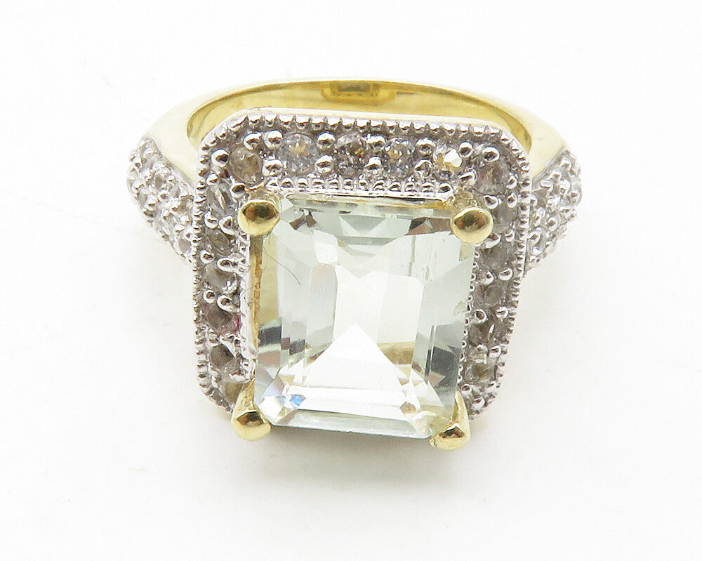 925 Sterling Silver  Prong Set Topaz 2 Tone Shiny Cocktail Ring Sz 6  RG13781